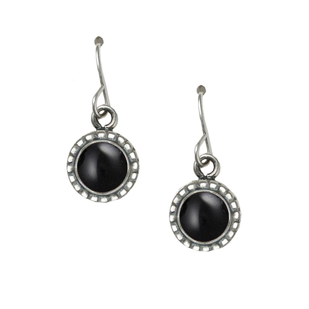 Sterling Silver Small Black Onyx Gemstone Drop Dangle Earrings